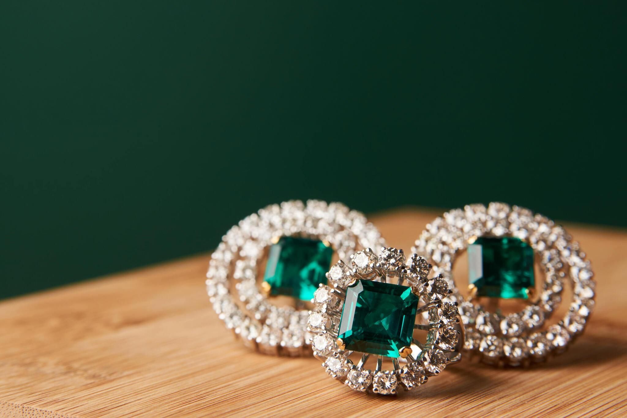 Custom made emerald ring and earrings