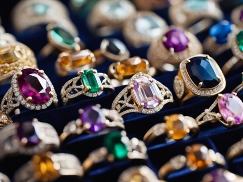 Elegant rings with colorful gemstones