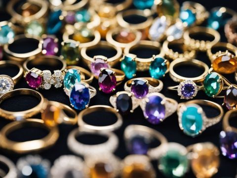 Collection of gold rings with gems