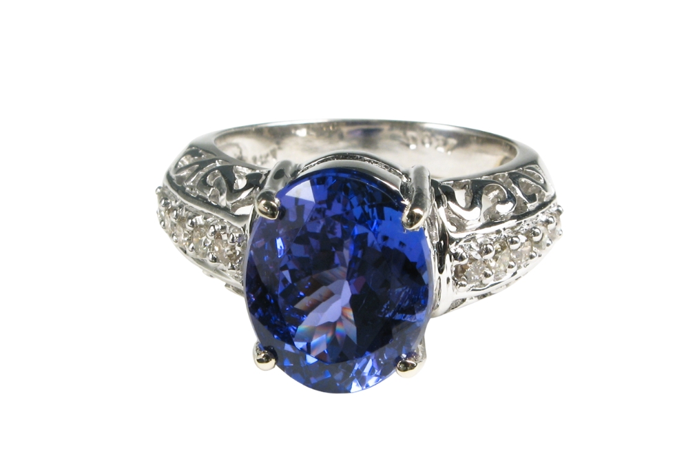 3 Tanzanite and diamond white gold ring.