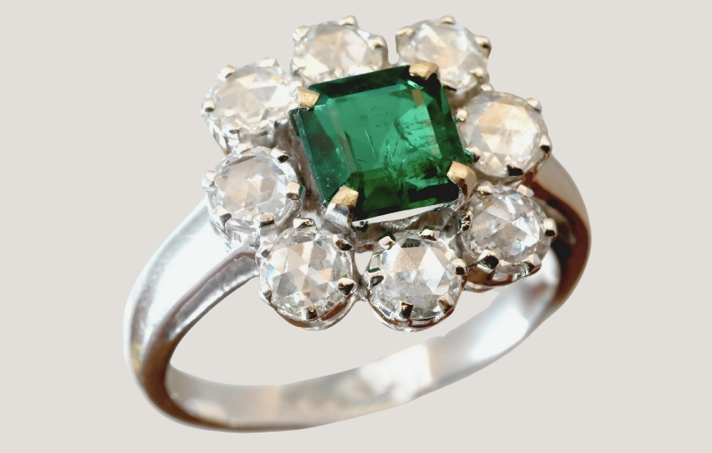 Victorian-style emerald and diamond ring.