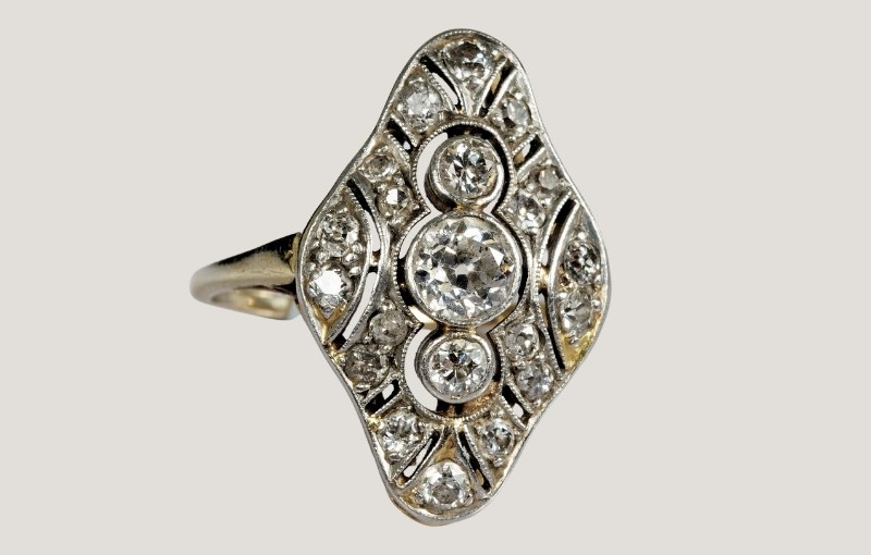Edwardian diamond navette engagement ring.