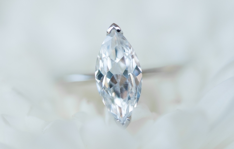 Marquise cut solitaire gemstone ring.