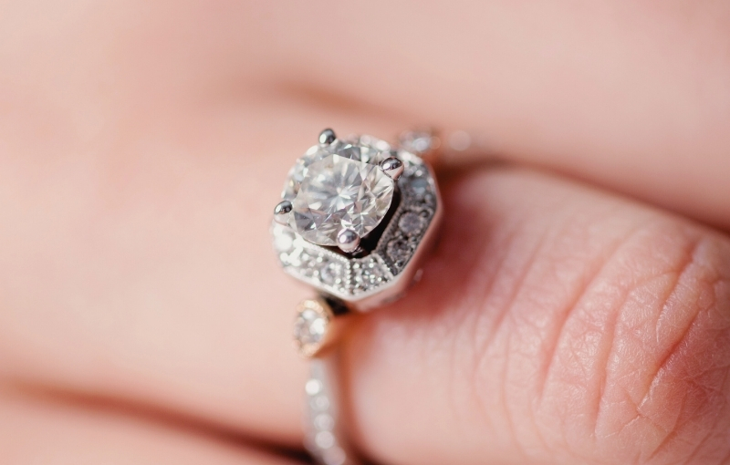 Hexagonal halo vintage diamond ring.