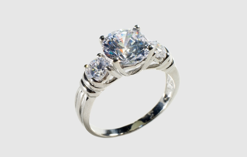 Three-stone vintage-inspired engagement ring.