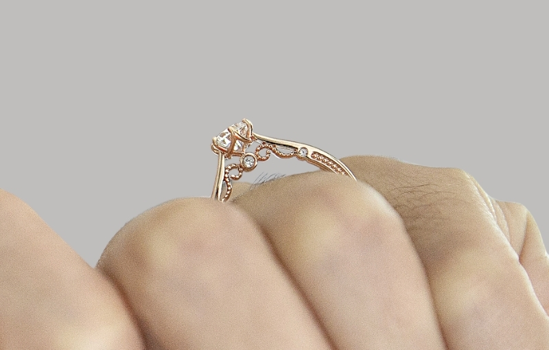 Rose gold vintage-style diamond engagement ring.