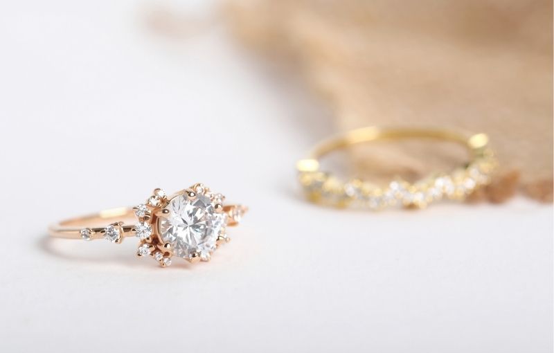 Rose gold round diamond ring.