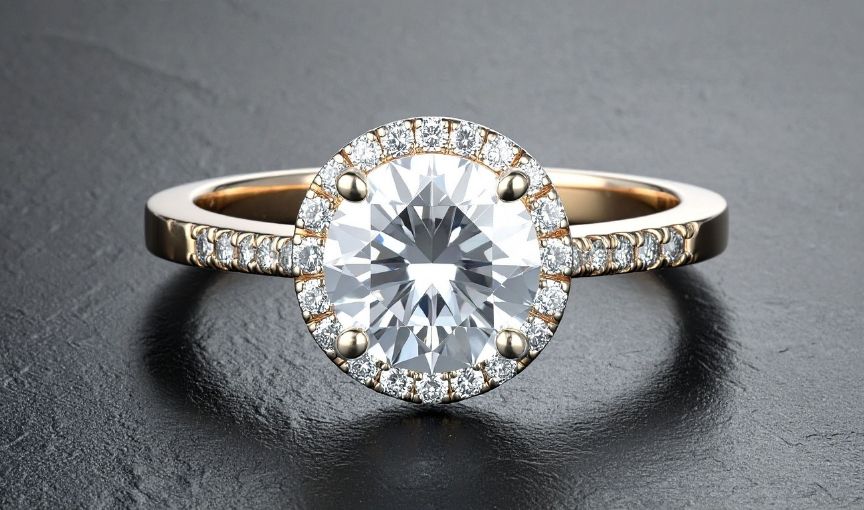 Halo diamond engagement ring.