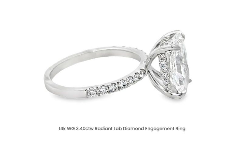 Radiant cut lab diamond ring.