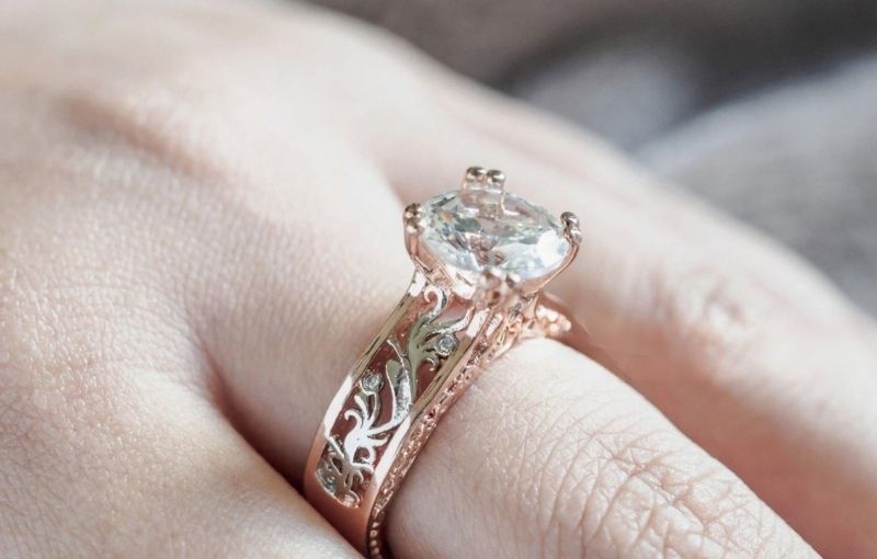 Ornate rose gold diamond ring.