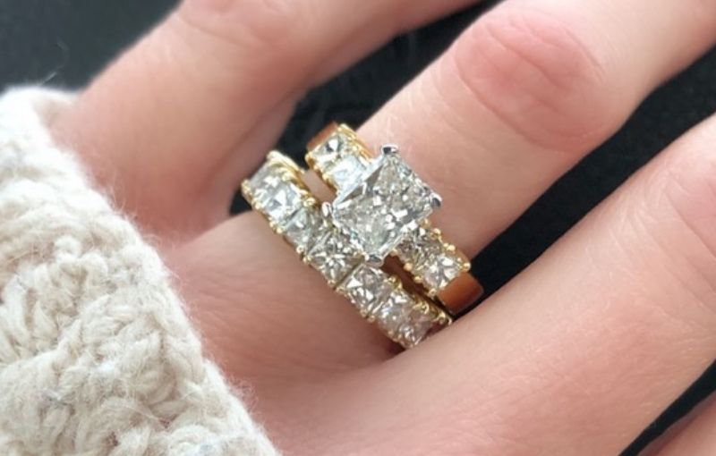 Princess cut diamond bridal ring stack.