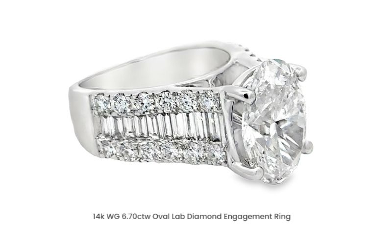 Oval lab diamond engagement ring.