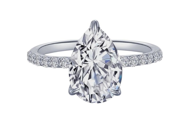 Pear-cut diamond engagement ring.