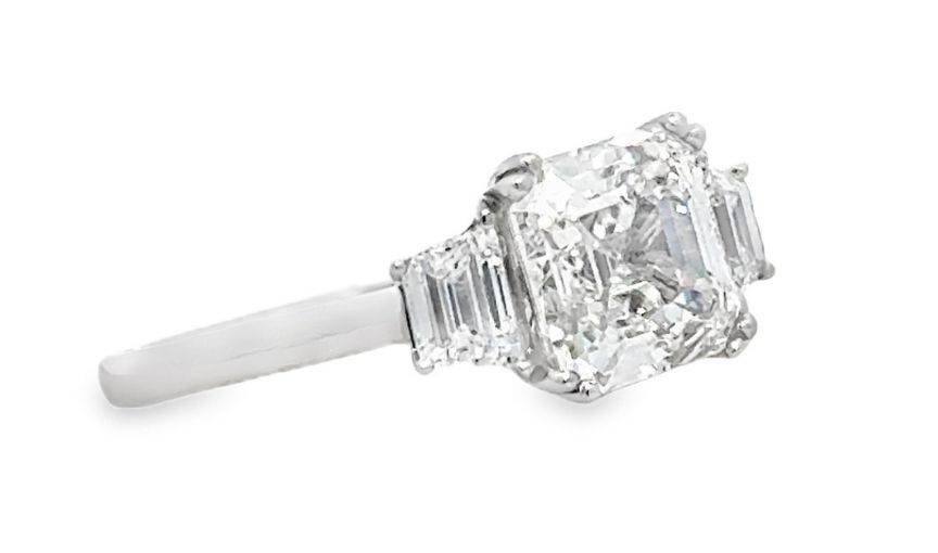 Asscher cut diamond baguette ring.