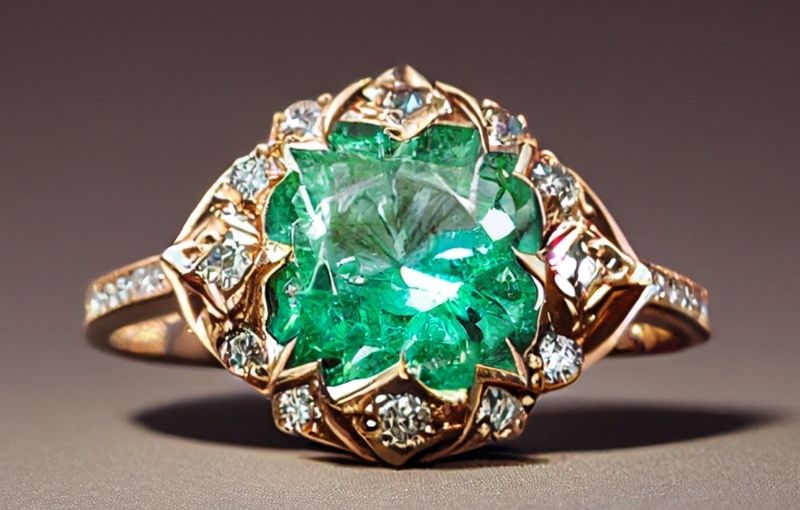 Vintage emerald & diamond floral halo ring.