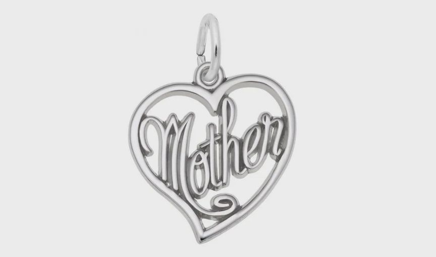 Heart-shaped "Mother" silver charm.