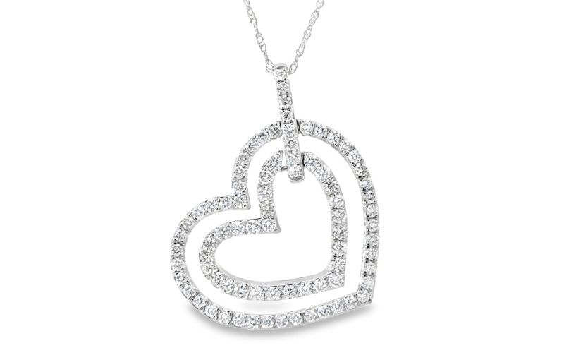 Heart-shaped diamond pendant necklace.<br />
