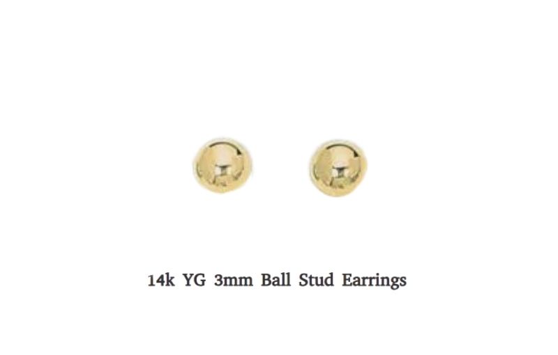 14k gold ball stud earrings.
