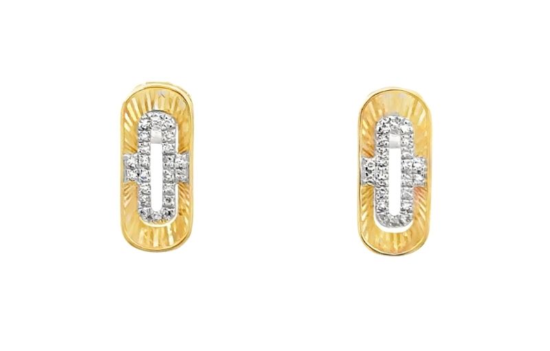 Diamond-studded gold earrings with geometric design.<br />
