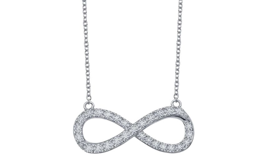 Diamond infinity pendant necklace in silver.