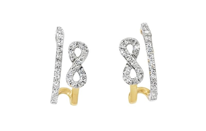 Gold and diamond infinity stud earrings.<br />
