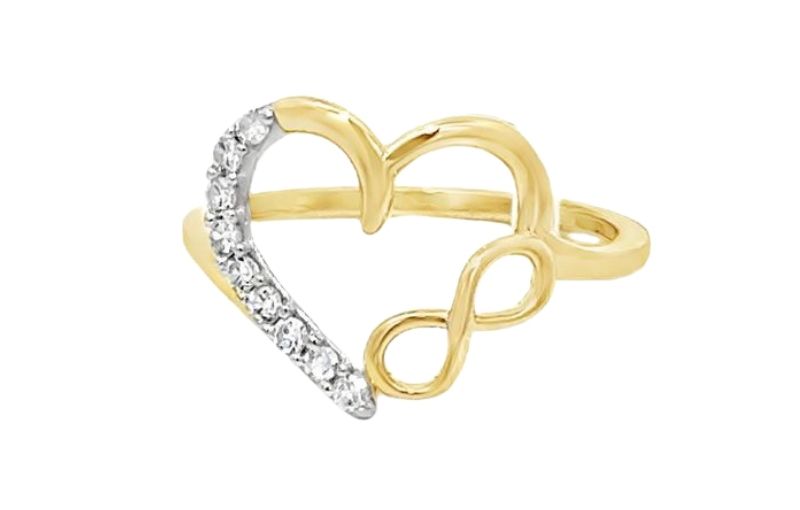 Gold infinity heart diamond ring.<br />
