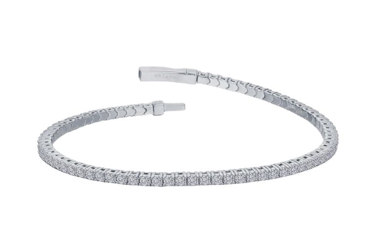 Silver pavé diamond tennis bracelet.<br />
