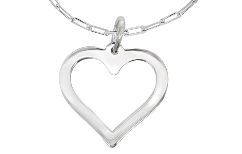Open heart pendant on chain necklace.<br />
