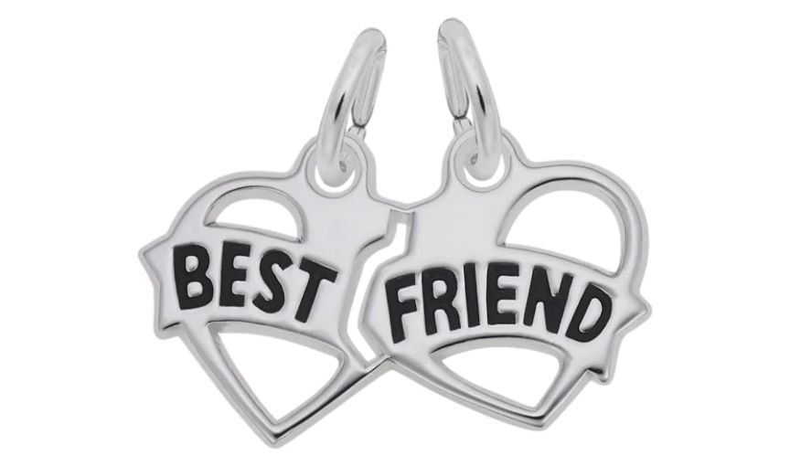 Silver best friend heart pendants.