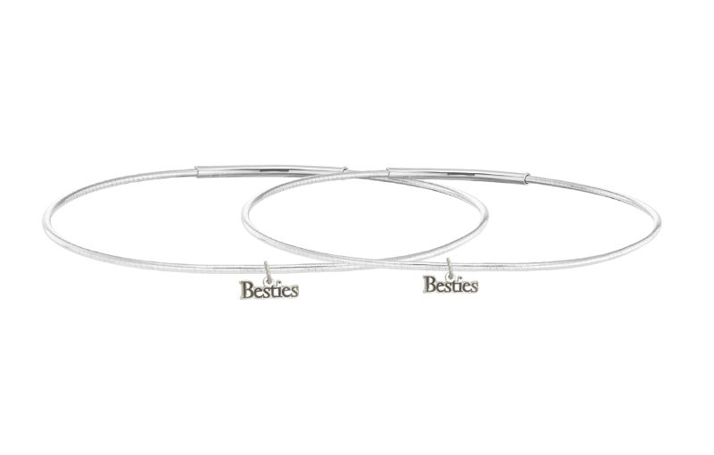 Silver besties charm bangle bracelets.<br />
