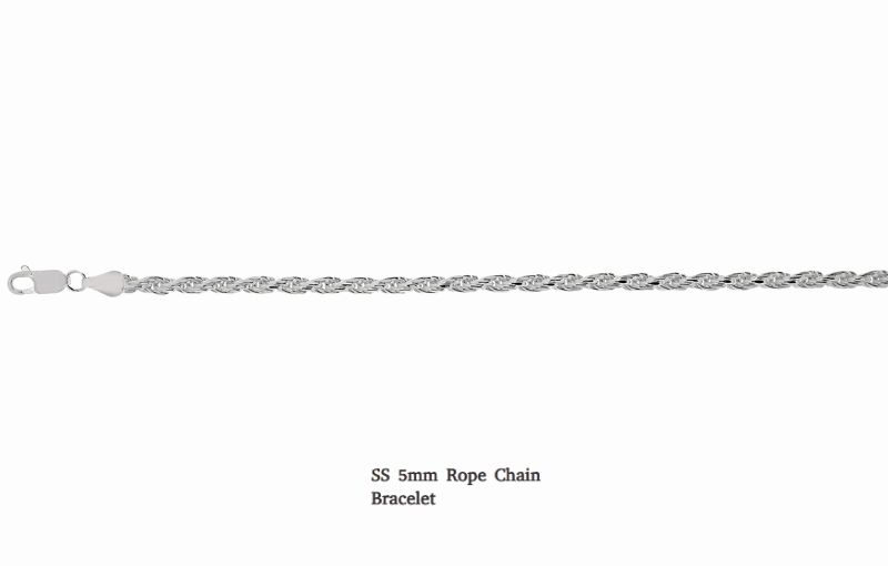 Stainless steel 5mm rope bracelet.