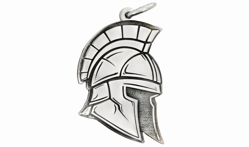 Silver Spartan warrior helmet pendant.
