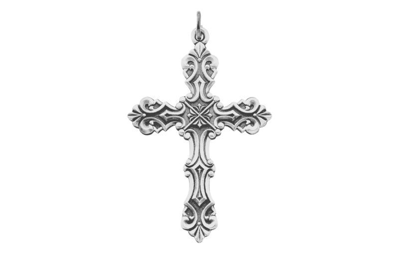 Ornate silver gothic cross pendant.