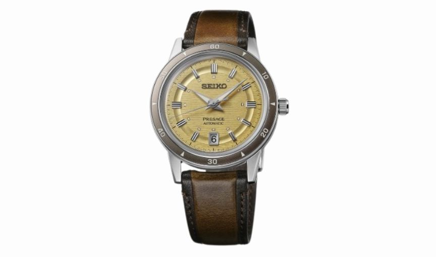 Seiko Presage yellow dial watch.