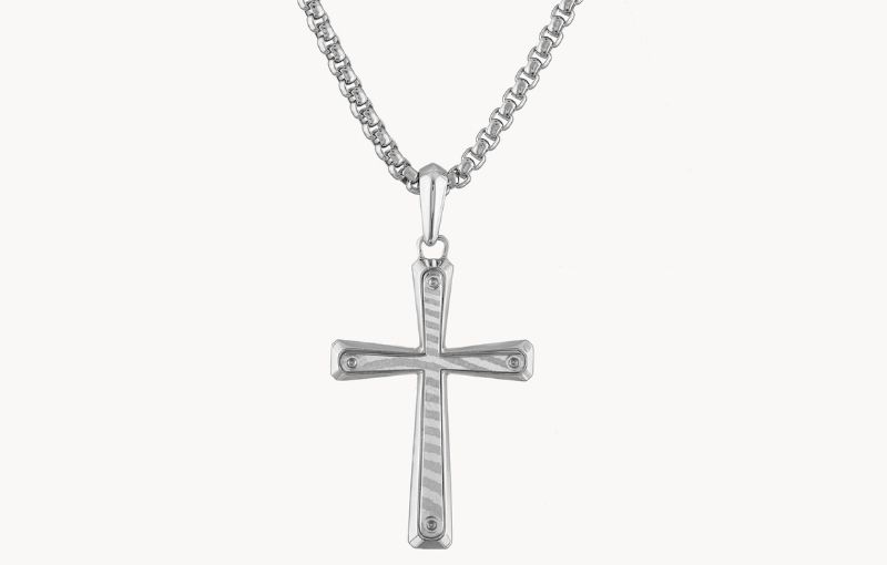 Silver cross pendant necklace.