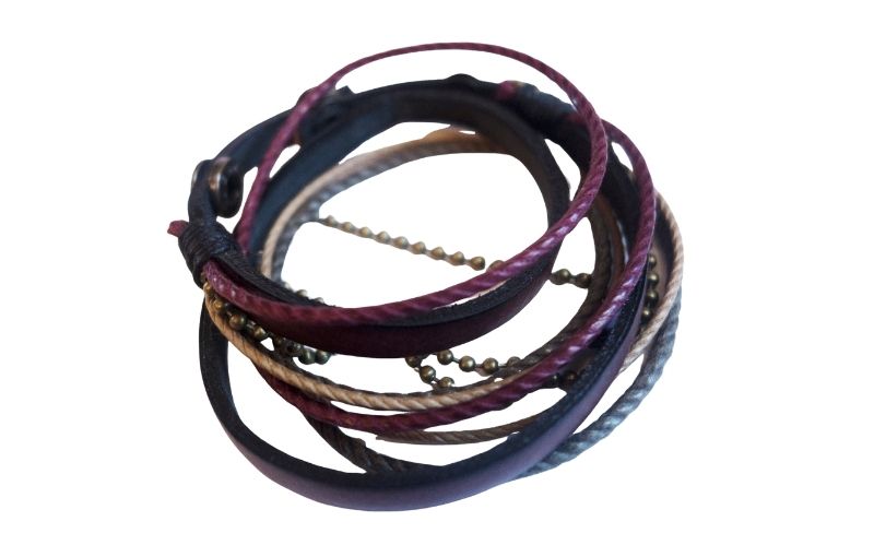 Mixed leather wrap bracelets set.