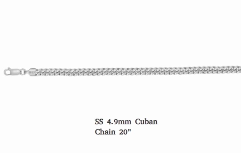 Stainless steel 4.9mm Cuban chain.