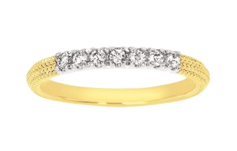 Yellow gold band with diamond row..