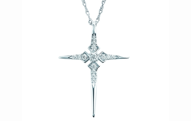 Modern diamond cross pendant design.