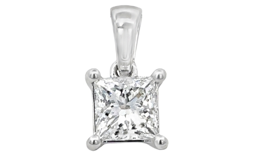 White gold princess diamond pendant.