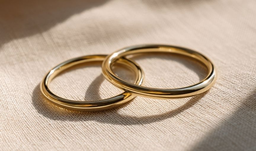 Two simple yellow gold wedding bands.