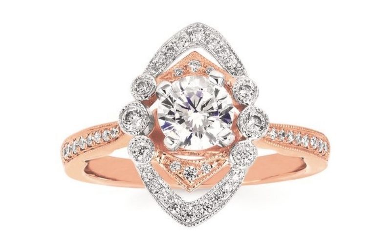 Rose gold vintage-style diamond engagement ring.