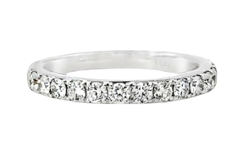 White gold eternity band with diamonds.