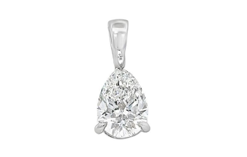 Pear-shaped diamond pendant.