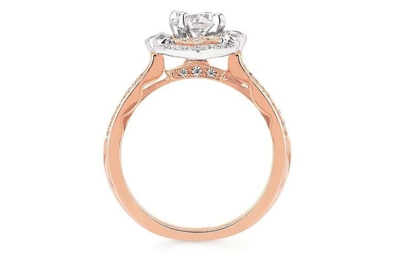 Rose gold engagement ring with diamonds.