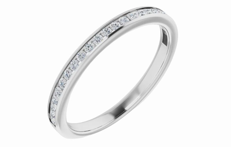 Platinum band with diamond channel setting.