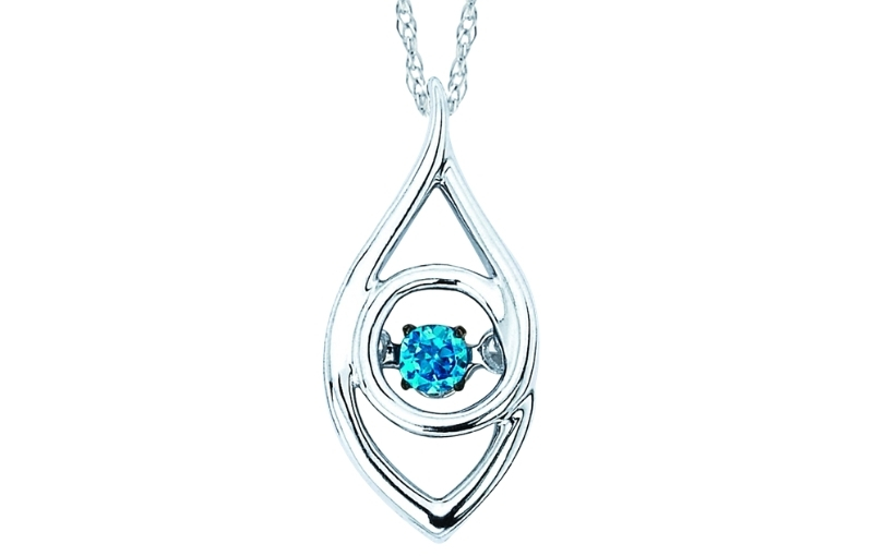 Silver teardrop pendant blue gemstone.