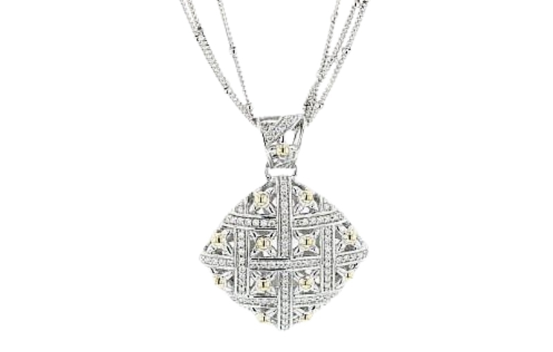 Art Deco diamond lattice pendant necklace.