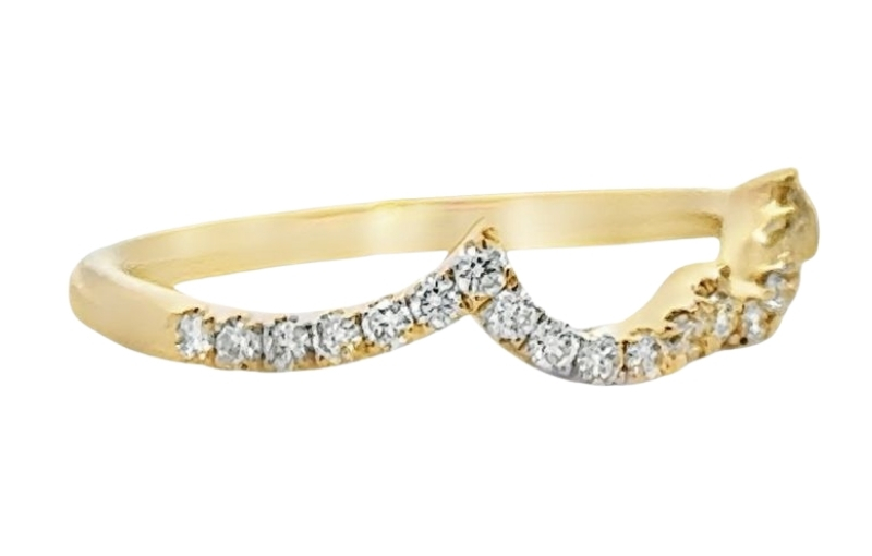 Yellow gold curved diamond stacking band.