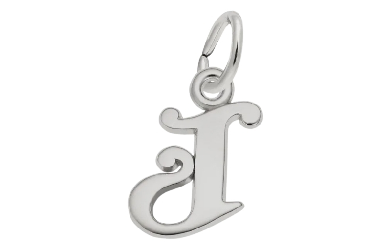 Silver cursive letter J charm.